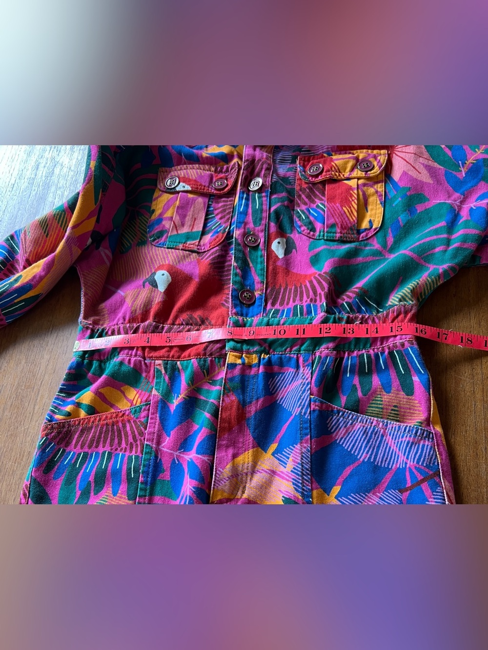 Farm Rio Macaw  Twill Jumpsuit Tropical Parrot XS - Picture 5 of 10